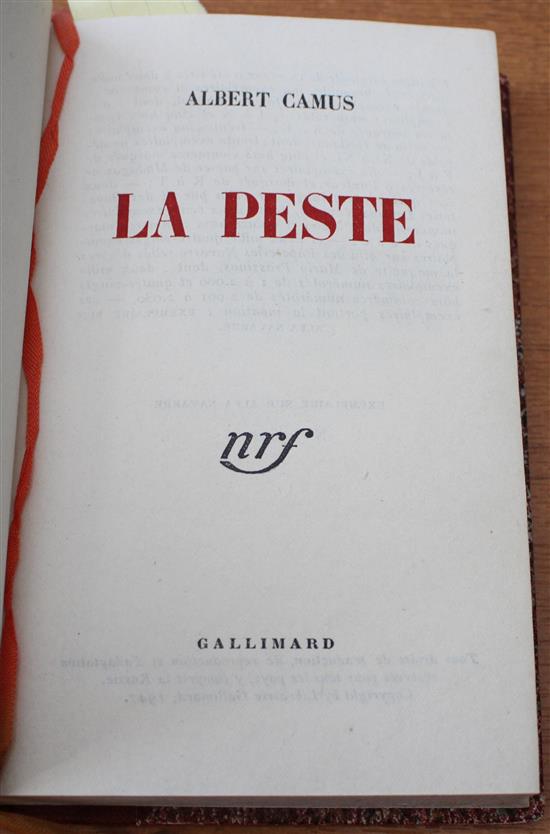 Camus, Albert (1913-60) - La Peste [The Plague], 1st edition, number 39 of 2080, numbered copies on Alfa Navarre paper, 12mo (18 x 12cm